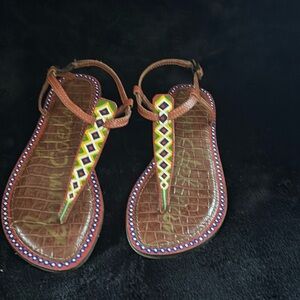 Sam edelman Gigi Thong Sandal In Brick Multicolored Leather Painted Sz 6 M